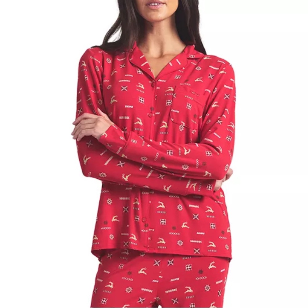 Skims Sleep Top - Cranberry Vintage Deer Print